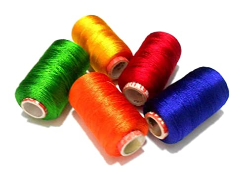 GOELX Silk Thread Spools for Wrapping Shiny Bright 5 Colours - Red,Blue,Green,Orange and Yellow - Image 2