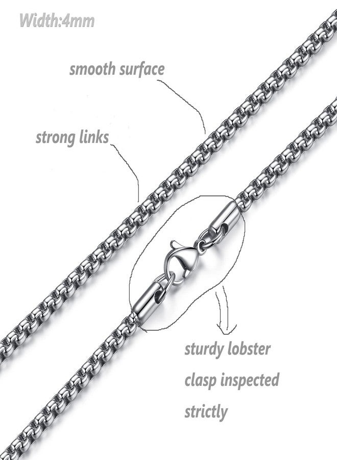 FOSIR Mens Chain Necklaces, Stainless Steel Rolo Chain Necklace for Men and Women, Silver Tone Box Chains for Men, Wide 2/3/4/5mm, 20.0 Inch long, Stainless Steel, No Gemstone - Image 4