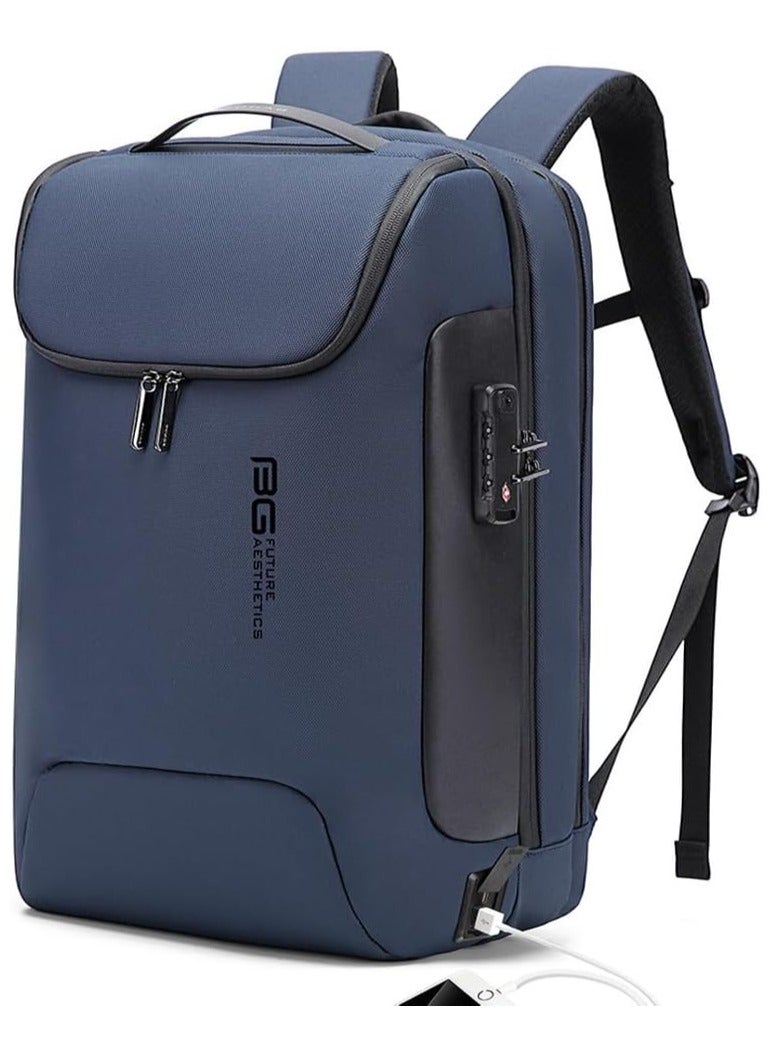 BANGE Anti Theft Backpack with USB charging Port,Lightweight Business Backpack for Men and Women   Blue(3 pocket for travel) - Image 1