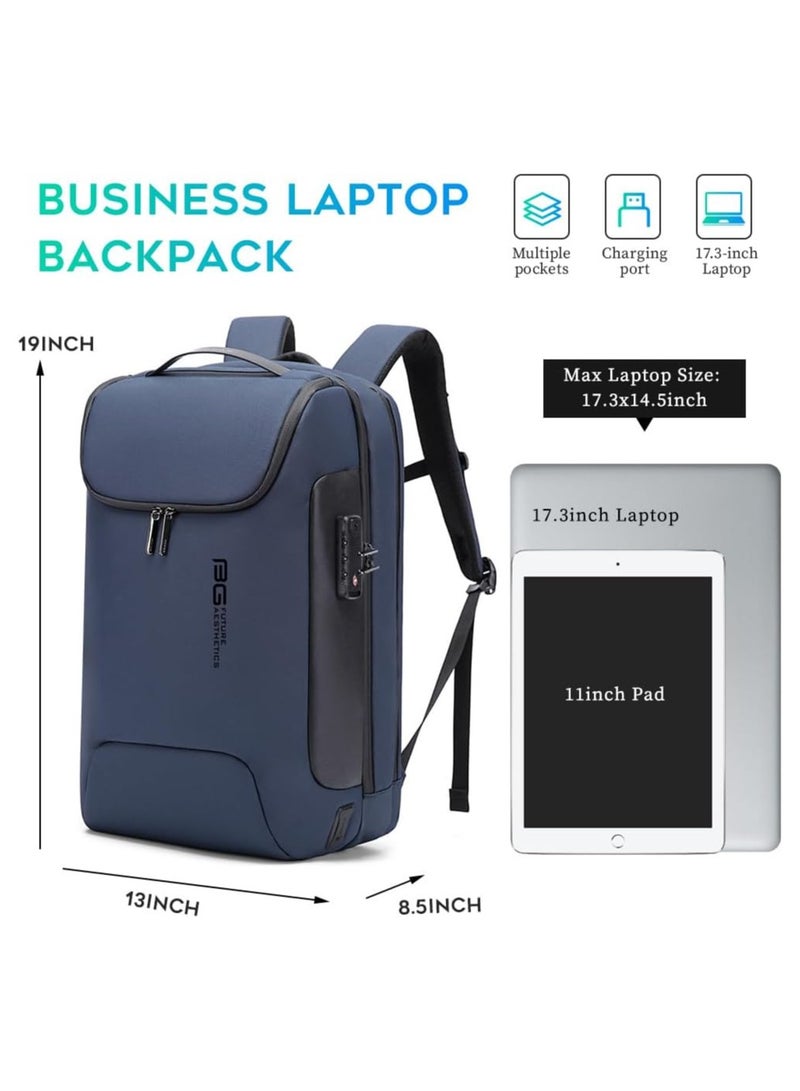 BANGE Anti Theft Backpack with USB charging Port,Lightweight Business Backpack for Men and Women   Blue(3 pocket for travel) - Image 4