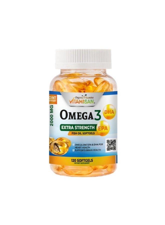 Vitamisan Organic Vitamins súper Omega 3 Ultra Pure Fish Oil Concentrate, EPA & DHA Triple Strength, Omega 3 Fatty acids, Burpless 120 softgels - Image 1