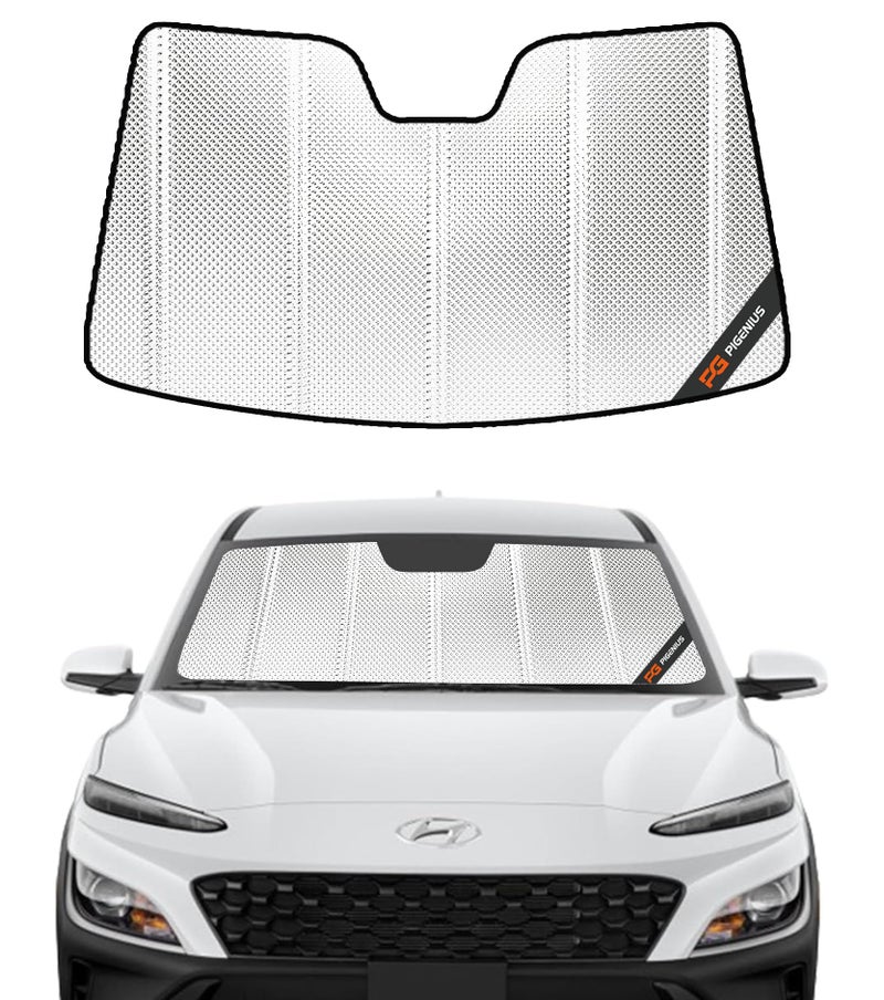 Pigenius Windshield Sun Shade for Hyundai Kona 20182023 Reflective Aluminum Film Front Window Sunshade BLAZBLOCK