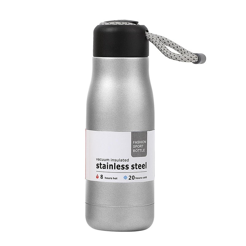 Small Water Bottle 12 oz Dusgut Insulated Water BottleStainless SteelWide Mouth Portable LidSilver