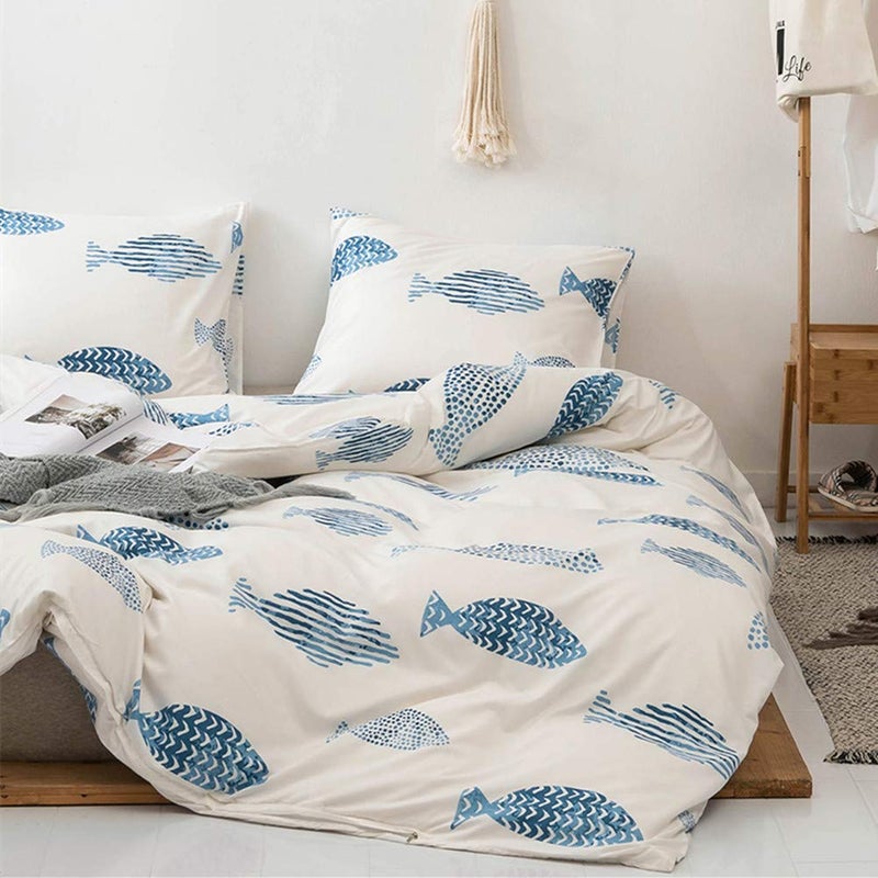 MOZEO Style Bedding Duvet Cover Set 2 Piece Comfy Fish Cartoon Printed Cute Quilt Cover for Children Kids Soft Home Bedding Cover Sets Twin Fish