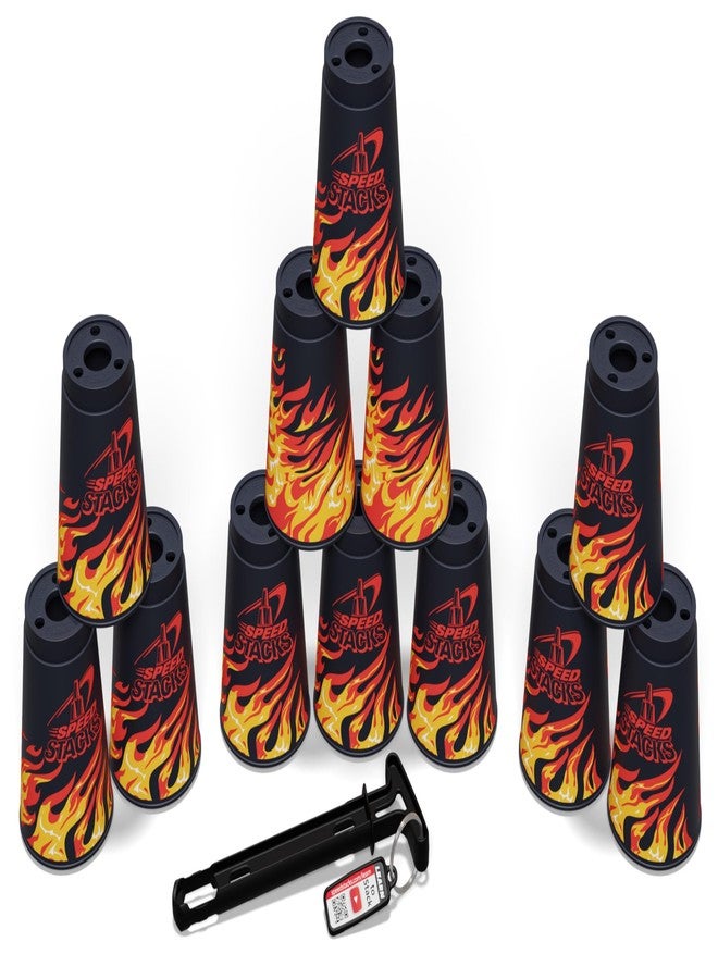 سبيد ستاكس مجموعة Speed Stacks | مجموعة تكديس رياضية رسمية، بنقشة اللهب - 12 كوبًا وقاعدة تثبيت | معتمدة من WSSA - Image 1