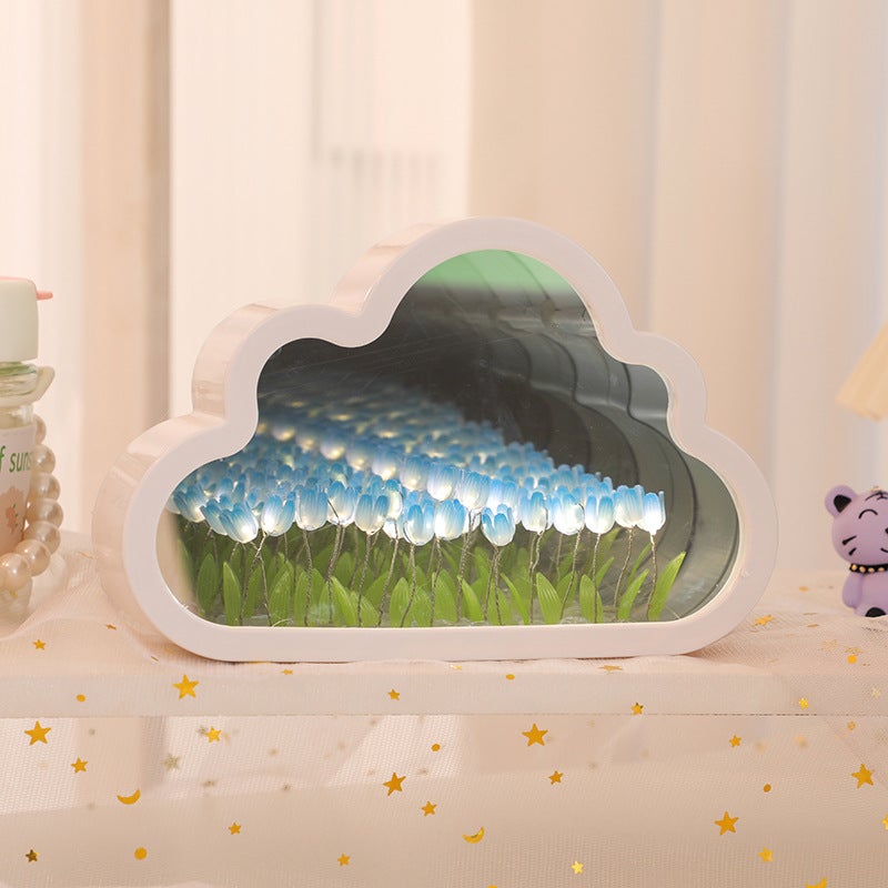 Cloud Mirror Tulip Night Light Flower Sea Diy Handmade Material Pack Luminous Ornament Ambient Light Birthday Gift - Image 1