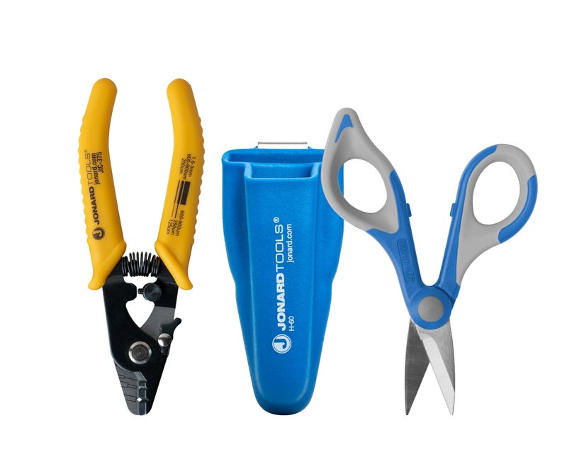 Jonard Tools TK-350 Fiber Optic Stripper & Kevlar Shears Kit â€“ Featuring Molded Pouch to Securely Hold 3 Hole Fiber Stripper and Kevlar Cutting Shears â€“ Ideal for Fiber Technicians - Image 1