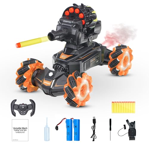 BOKSIYUR Rc Car Shoot SoftBulletFits for Nerf Remote Control Hand Gesture Stunt Drift Truck 360Rotating Battle Tanks with Soft Bullets Water Bomb Spray Music Led Toy GiftsOrange - Image 1