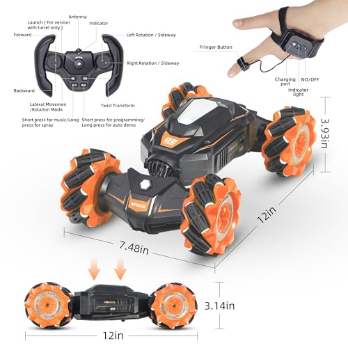 BOKSIYUR Rc Car Shoot SoftBulletFits for Nerf Remote Control Hand Gesture Stunt Drift Truck 360Rotating Battle Tanks with Soft Bullets Water Bomb Spray Music Led Toy GiftsOrange - Image 5