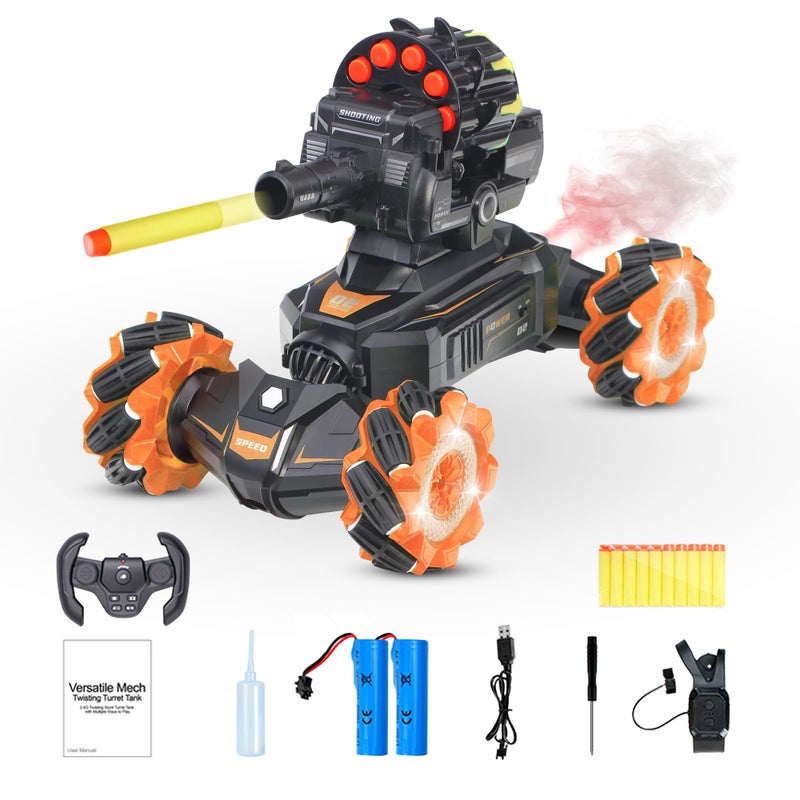 BOKSIYUR Rc Car Shoot SoftBulletFits for Nerf Remote Control Hand Gesture Stunt Drift Truck 360Rotating Battle Tanks with Soft Bullets Water Bomb Spray Music Led Toy GiftsOrange - Image 4