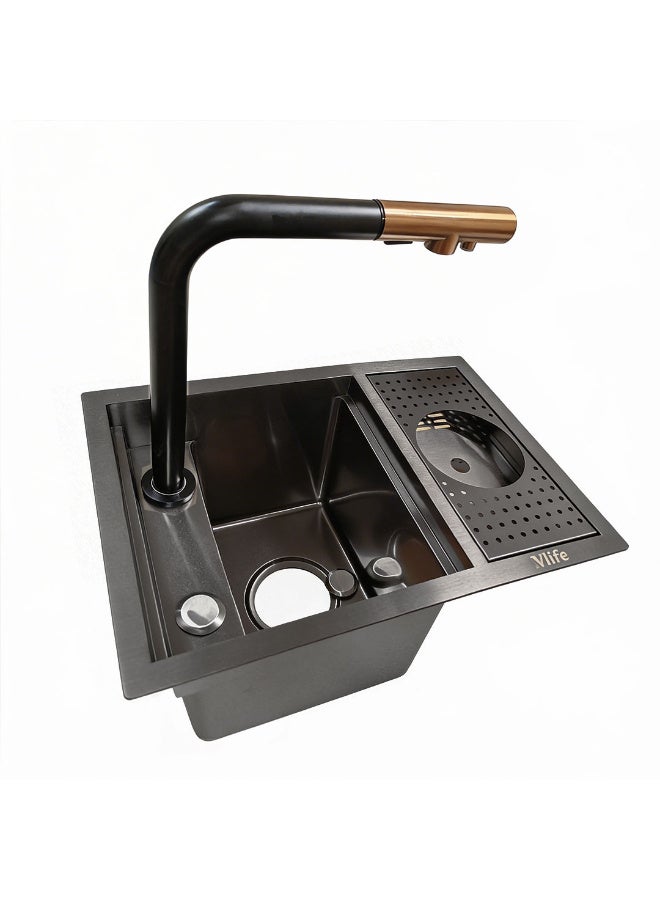 VLIFE Coffee bar sink with rinser 45X30 removable cover nano Black full set ( Faucet changed to other model ) - Image 1