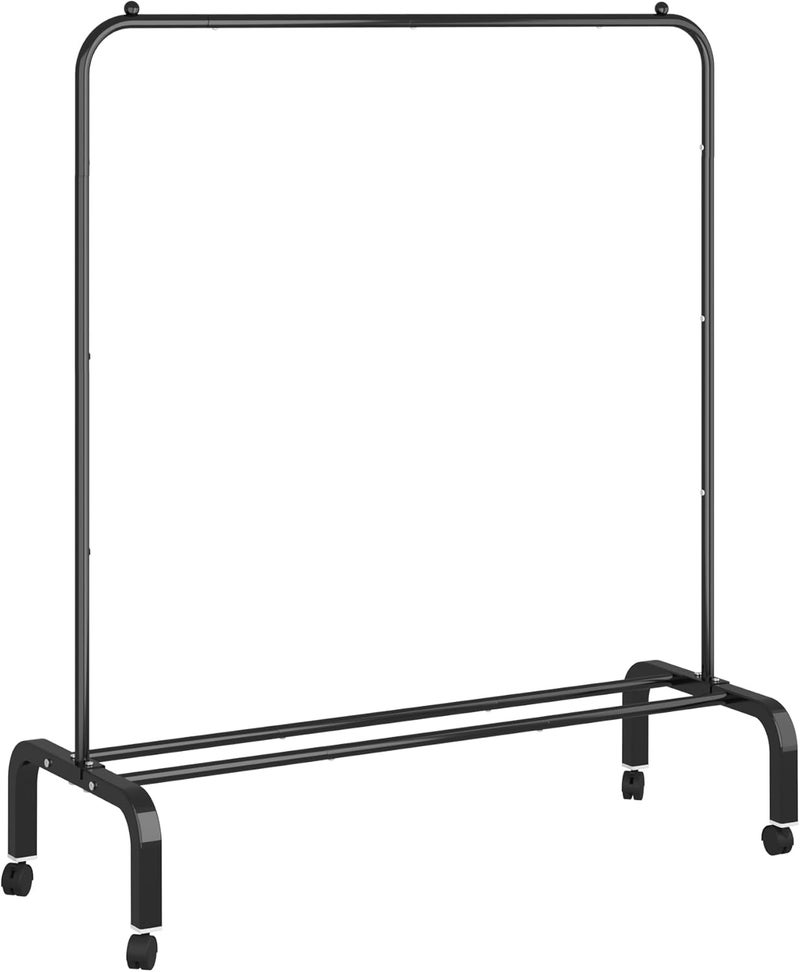 حامل ملابس متحرك معدني بعجلات مع رف سفلي لتعليق الملابس والقمصان والجينز والمعاطف - أسود - Image 1