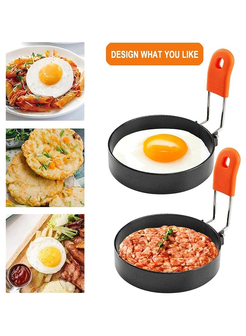 Egg Ring, Stainless Steel Egg Ring Moulds with Anti-scald Handle and Oil Brush for Fried Egg Sandwiches Frying, Breakfast Household Kitchen Cooking Tool (4 Pack)  - Image 3