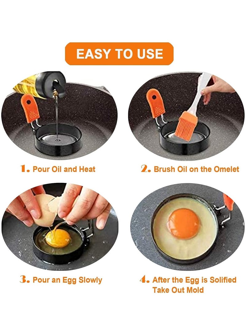 Egg Ring, Stainless Steel Egg Ring Moulds with Anti-scald Handle and Oil Brush for Fried Egg Sandwiches Frying, Breakfast Household Kitchen Cooking Tool (4 Pack)  - Image 4