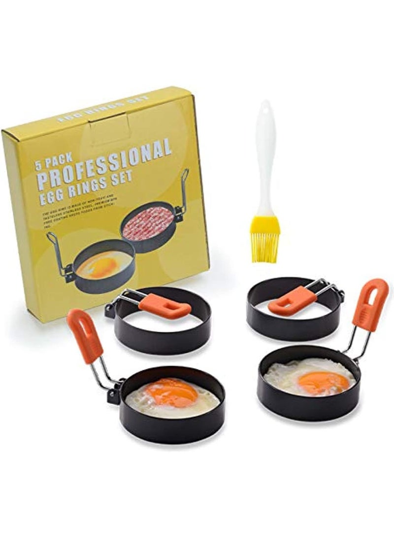 Egg Ring, Stainless Steel Egg Ring Moulds with Anti-scald Handle and Oil Brush for Fried Egg Sandwiches Frying, Breakfast Household Kitchen Cooking Tool (4 Pack)  - Image 5