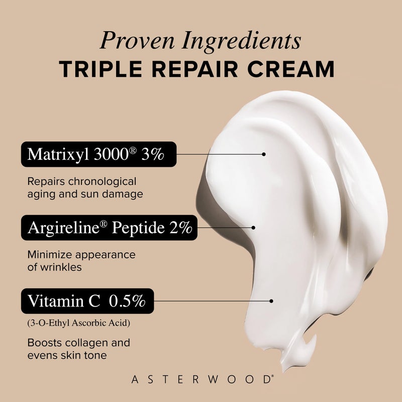 Asterwood Matrixyl 3000, Argireline Peptide, Vitamin C Cream - Triple Repair - with Hyaluronic Acid - Anti-Aging, Wrinkle Reducing, Hydrating - Fragrance-Free - 1.7 Fl Oz - Image 3