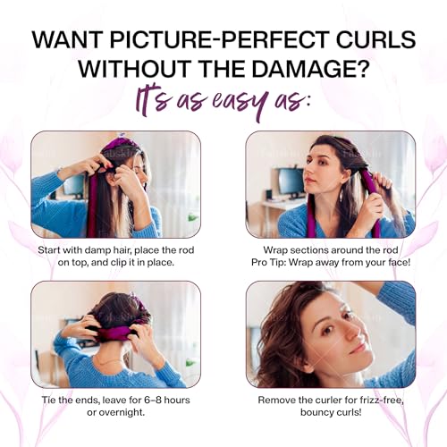 Fabskin Heatless Hair Curler Set For Women | Satin Silk Curling Rod Headband With Hair Clutcher and Scrunchies - Pink - Image 5