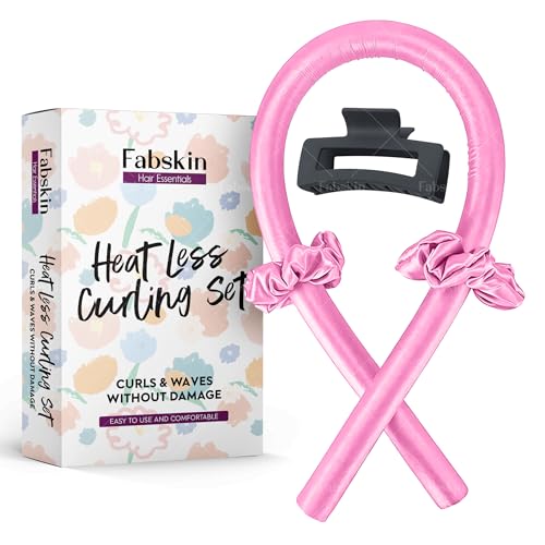 Fabskin Heatless Hair Curler Set For Women | Satin Silk Curling Rod Headband With Hair Clutcher and Scrunchies - Pink - Image 1