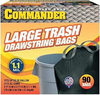 Commander 20-30 Gallon 1.1 MIL Black Tall Kitchen Drawstring Garbage Bags - 30" x 33" - Pack of 90 - For Home, Kitchen, - Image 1