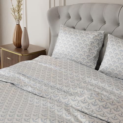 Stoa Paris Satin Bedsheet King Size Bed, Premium Bedding Set with Pillow Cover, Made with Quick Drying 300 TC Satin Fabric to Embrace Luxury, Elegance Collection, Blue, Combo 5 - Image 3