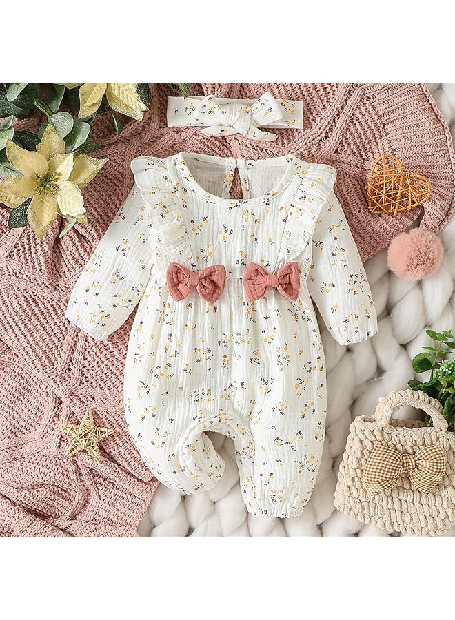 KASTWAVE Newborn Baby Girl Romper Cotton Long Sleeve Jumpsuit With Headband Newborn Coming Home Outfit For Baby 3 6 Months Girl - Image 2