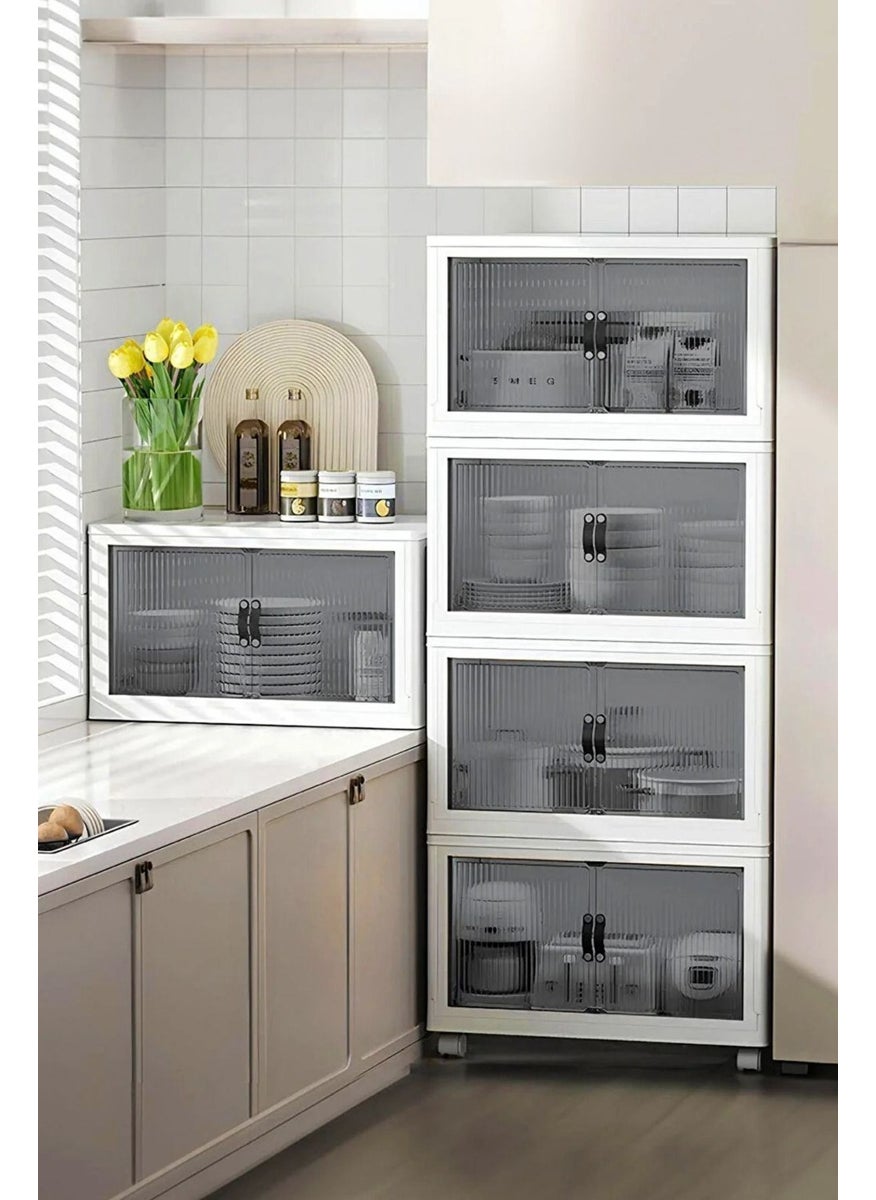Kitchen Life 4-Piece Portable Stackable Wheeled Organizer Cabinet - Storage Box Basket 