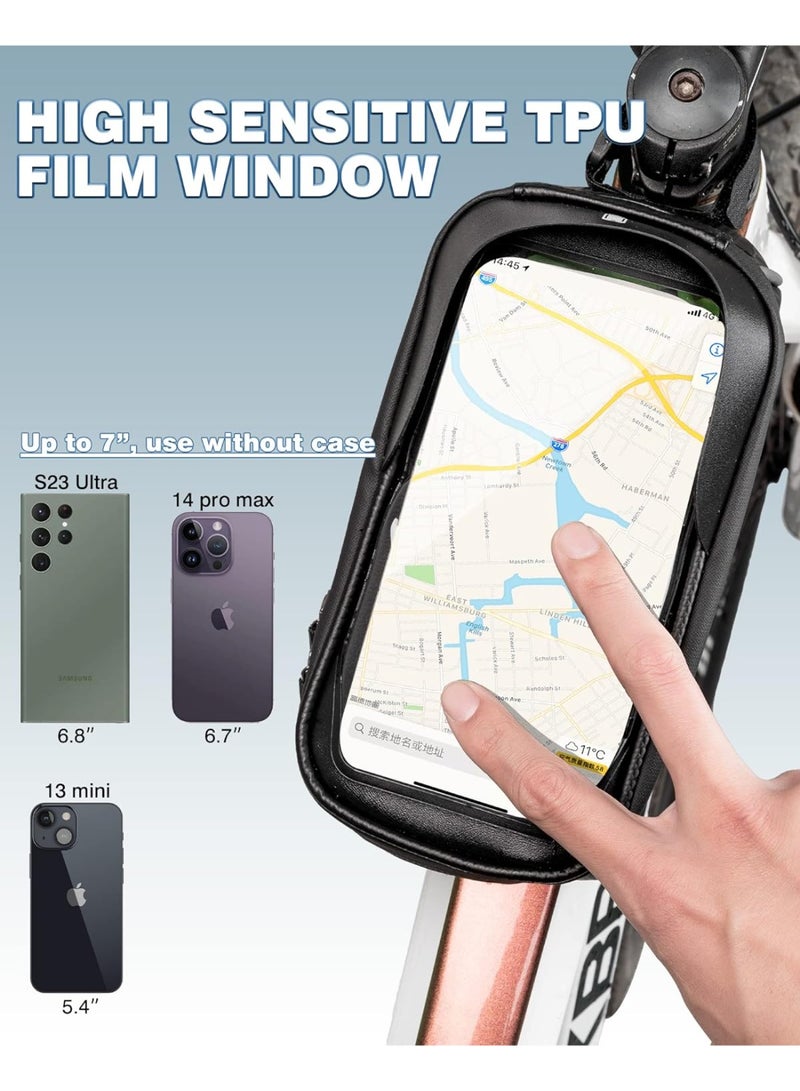BUANIERT Bike/Bicycle Phone Front Frame Bag, Waterproof, Tube Bag,Cycling Pouch, Bike Accessories for Men Compatible Phone Under 17CM  - Image 3