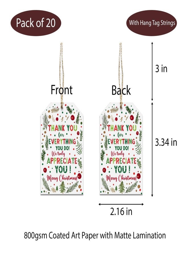 YYDESN Treat for You to Say Thank You for All You Do Gift Tag We Appreciate You Christmas Gift Tags with String Employee Appreciation Company Staff Christmas Holiday Favor Tags Pack of 20 (Appreciate B) - Image 4