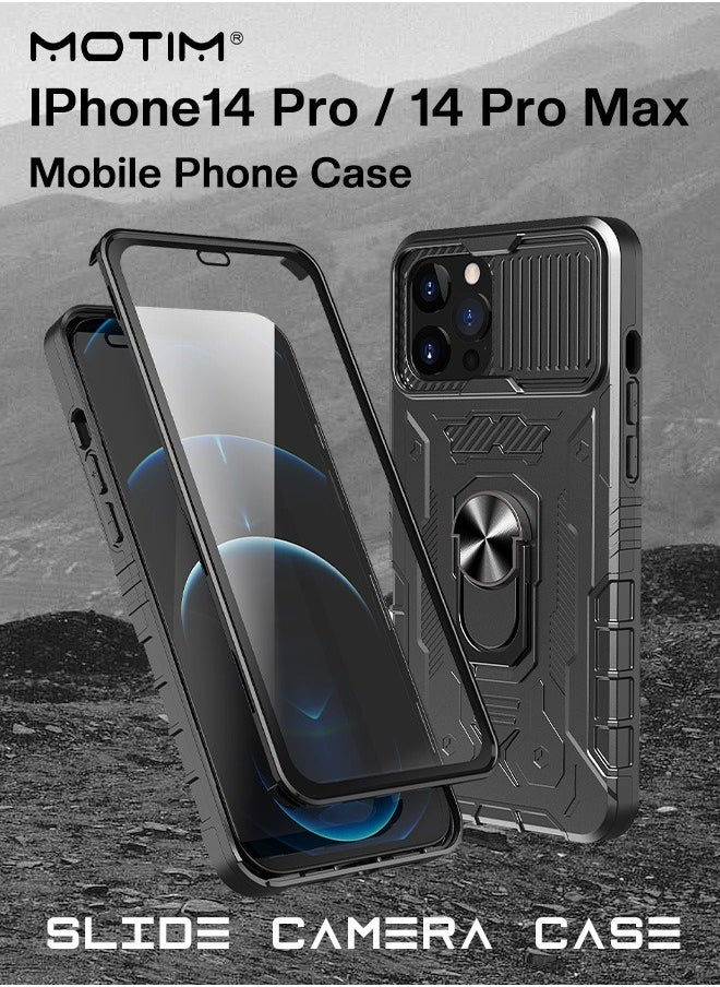 Motim 3 in 1 Kickstand Phone Case for iPhone 14/14 Pro/14 Plus/14 Pro Max Mlt-Grade Drop Protection Shockproof Heavy Duty Case with Screen Protect Film and Slide Camera Cover  - Image 1