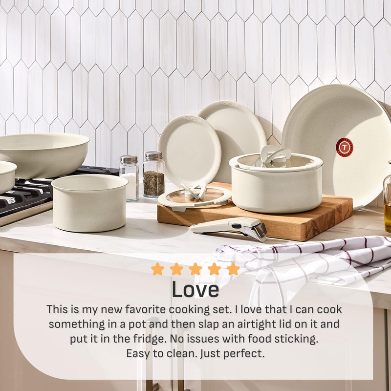 T-fal Ingenio Essentials Cookware Set with Detachable/Removable Handle 11 Piece, Granite Titanium Non Stick, Oven Broiler Safe 500F, Stackable, Pots and Pans Set, Frying Pans, Dishwasher Safe, Beige - Image 5