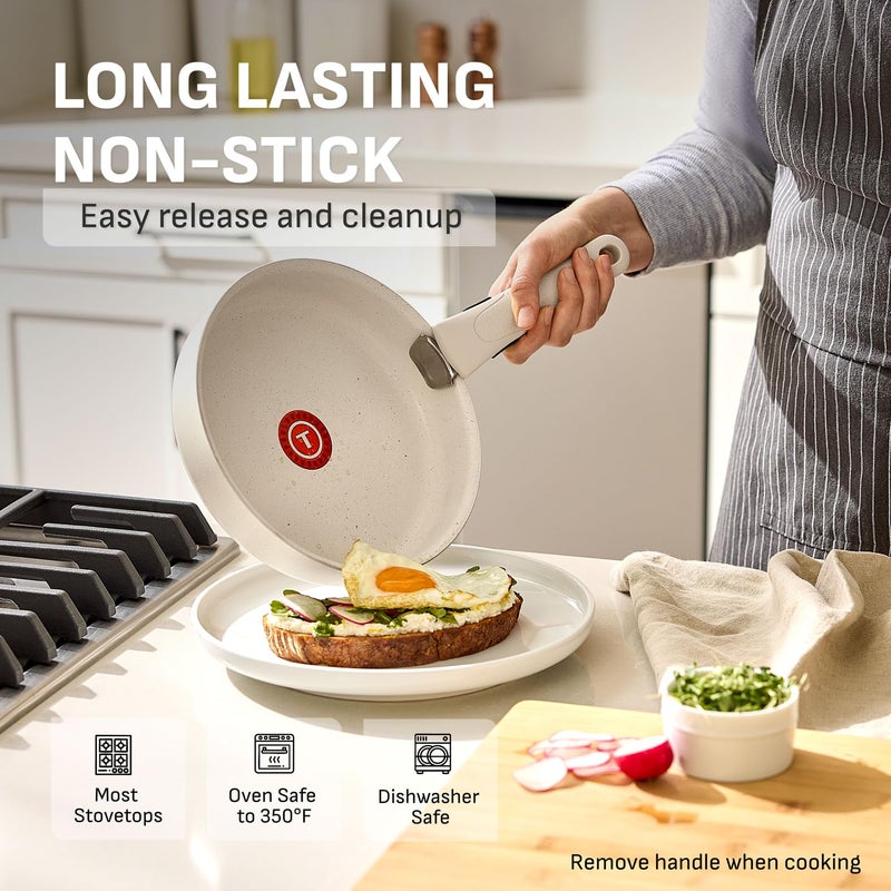 T-fal Ingenio Essentials Cookware Set with Detachable/Removable Handle 11 Piece, Granite Titanium Non Stick, Oven Broiler Safe 500F, Stackable, Pots and Pans Set, Frying Pans, Dishwasher Safe, Beige - Image 3