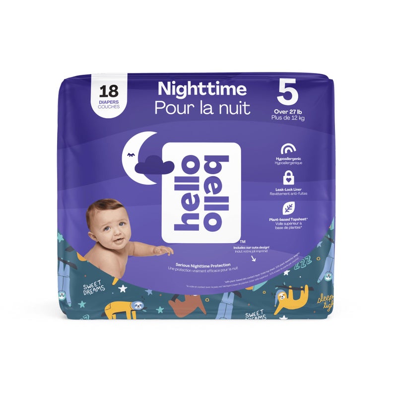 Hello Bello Premium Overnight Baby Diapers Size 5, 18 Count, Unisex, Ultra Absorbent and Soft Disposable Diapers for Babies and Toddlers - Image 1
