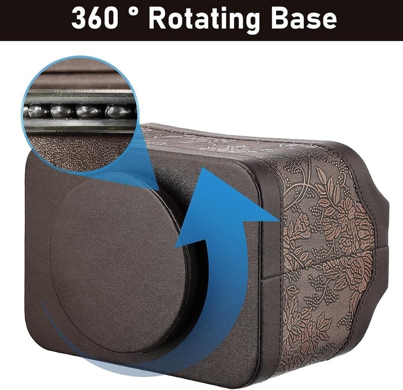 HASTHIP® 360° Rotating Desk Organizer, Brown Vintage PU Leather, Multi-Compartment Stand for Remote, Mail, Pens, TV Guide, Embossed Office Storage, 17.5x13.5x15.5cm - Image 4
