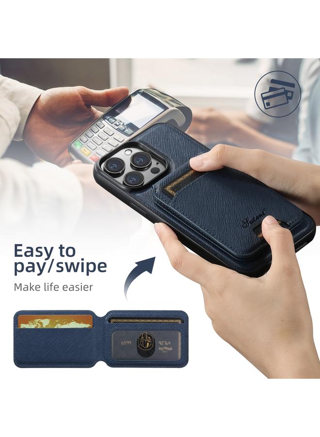 Suteni Case For iPhone 13 H18 Cross Grain MagSafe Wallet Leather Phone Case - Image 2