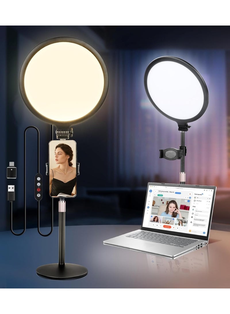 DEXO Ring Light with Extendable Stand for Video Shooting, 10.5 inch Full-Screen Desk Ringlight for Laptop Mobile Phone, Dimmable LED Photography Light for Computer Zoom Meeting Live Streaming Selfie - Image 1