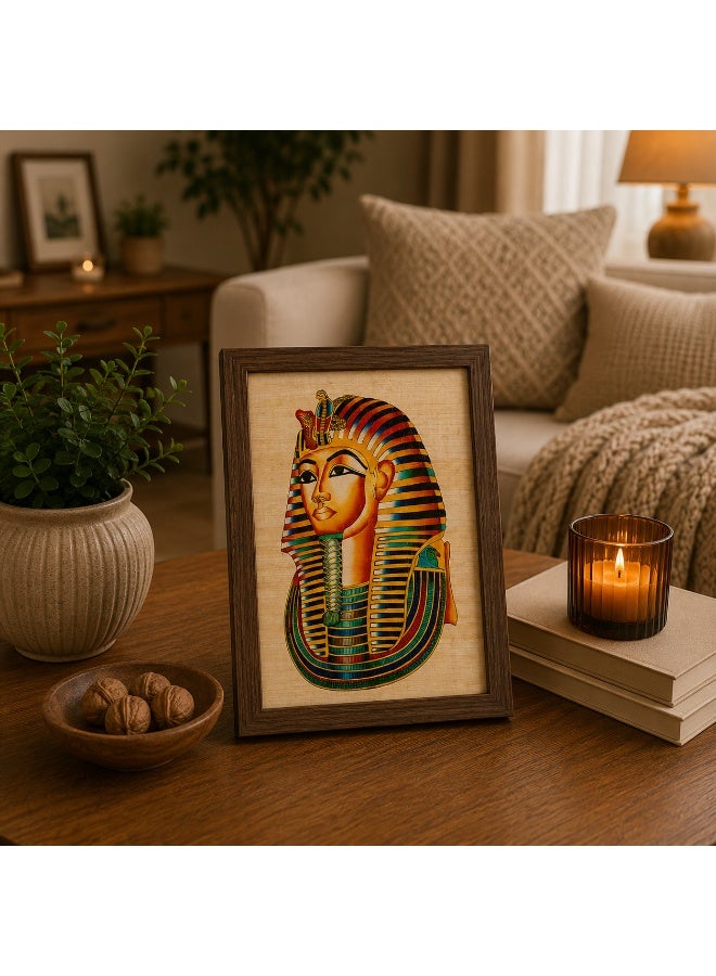 هاندرد بلس ورق بردي مصري طبيعي أصلي مقاس A4 مصنوع يدويًا في مصر من نبات البردي الحقيقي بتصميم قناع الملك توت عنخ آمون الملكي مطبوع للديكور والهدايا التذكارية - Image 3