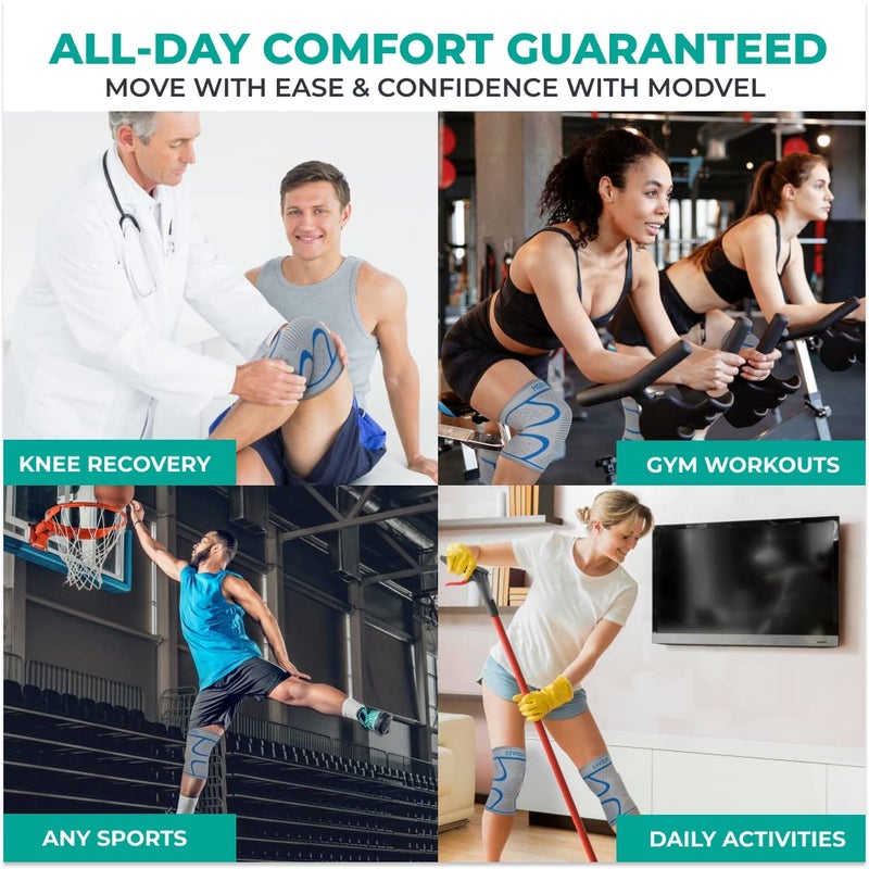 Modvel 2 Pack Knee Brace for Women & Men - Workout Knees Compression Sleeve for Knee Pain Relief Joint Support for ACL, Arthritis, Meniscus Tear Knees Brace for Sports, Rodilleras para Gym Fitness - Image 5
