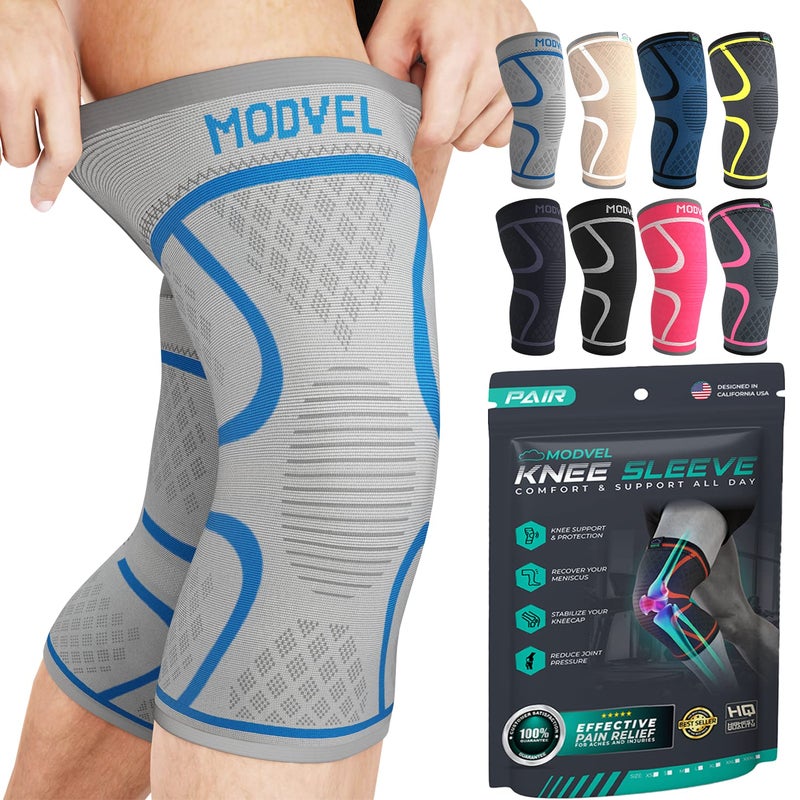 Modvel 2 Pack Knee Brace for Women & Men - Workout Knees Compression Sleeve for Knee Pain Relief Joint Support for ACL, Arthritis, Meniscus Tear Knees Brace for Sports, Rodilleras para Gym Fitness - Image 1