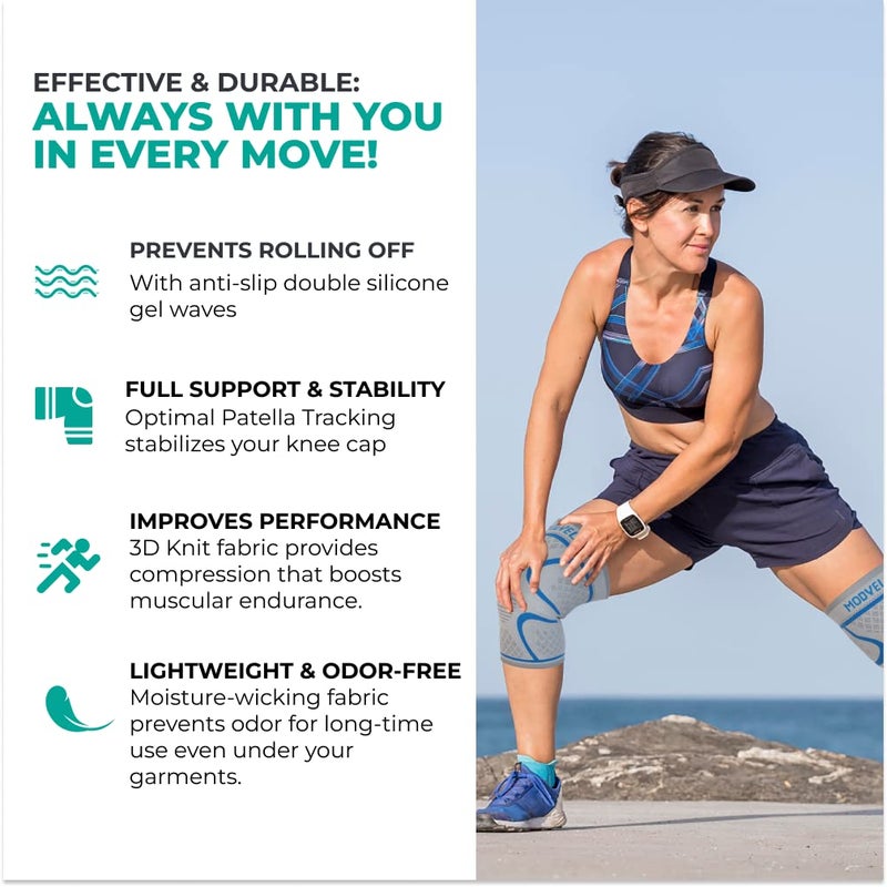 Modvel 2 Pack Knee Brace for Women & Men - Workout Knees Compression Sleeve for Knee Pain Relief Joint Support for ACL, Arthritis, Meniscus Tear Knees Brace for Sports, Rodilleras para Gym Fitness - Image 4
