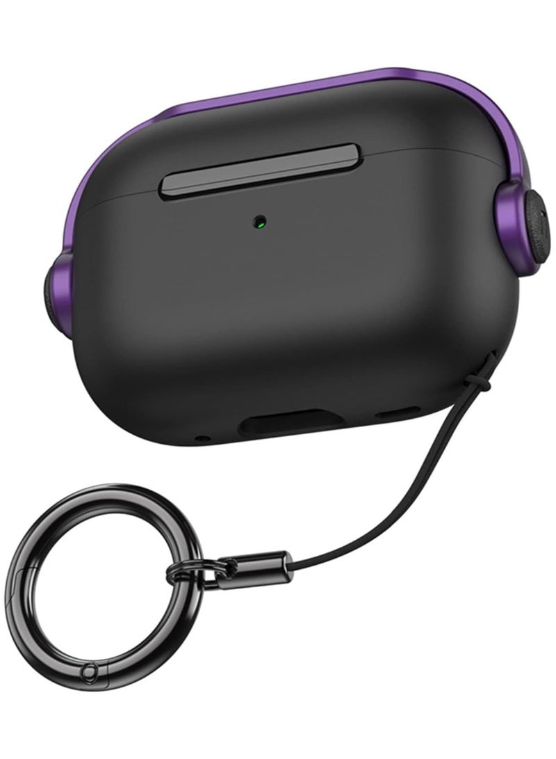 حافظة واقية لجهاز Airpods 3 (مع غطاء إغلاق) (ضوء LED أمامي مرئي) (مع حزام معصم) حافظة جلدية متوافقة مع Airpods 3 الجيل الثالث 2021 (أسود/أرجواني) - Image 1