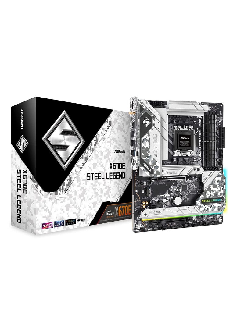 ASRock X670E STEEL LEGEND, AMD X670, AM5, ATX, 4 DDR5, HDMI, DP, Wi-Fi 6E, GB & 2.5G LAN, PCIe5, RGB, 4x M.2