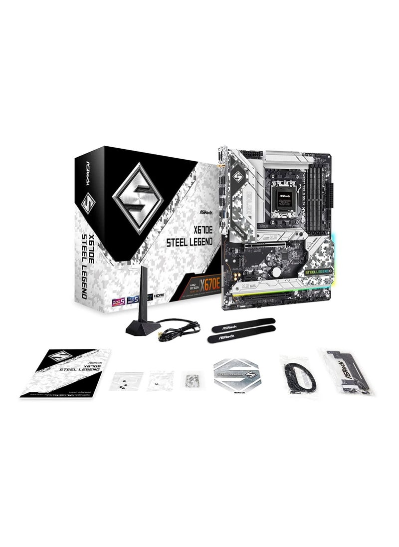 ASRock X670E STEEL LEGEND, AMD X670, AM5, ATX, 4 DDR5, HDMI, DP, Wi-Fi 6E, GB & 2.5G LAN, PCIe5, RGB, 4x M.2