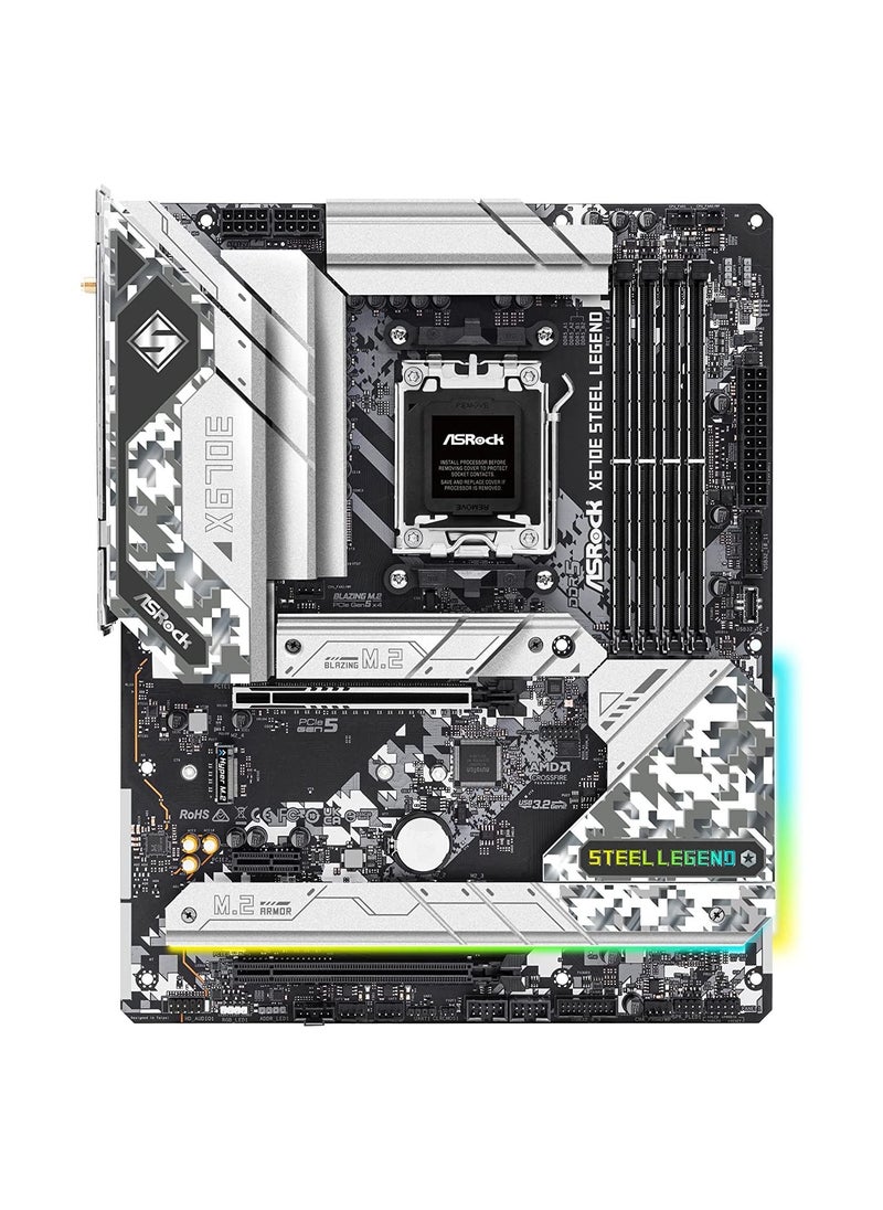 ASRock X670E STEEL LEGEND, AMD X670, AM5, ATX, 4 DDR5, HDMI, DP, Wi-Fi 6E, GB & 2.5G LAN, PCIe5, RGB, 4x M.2