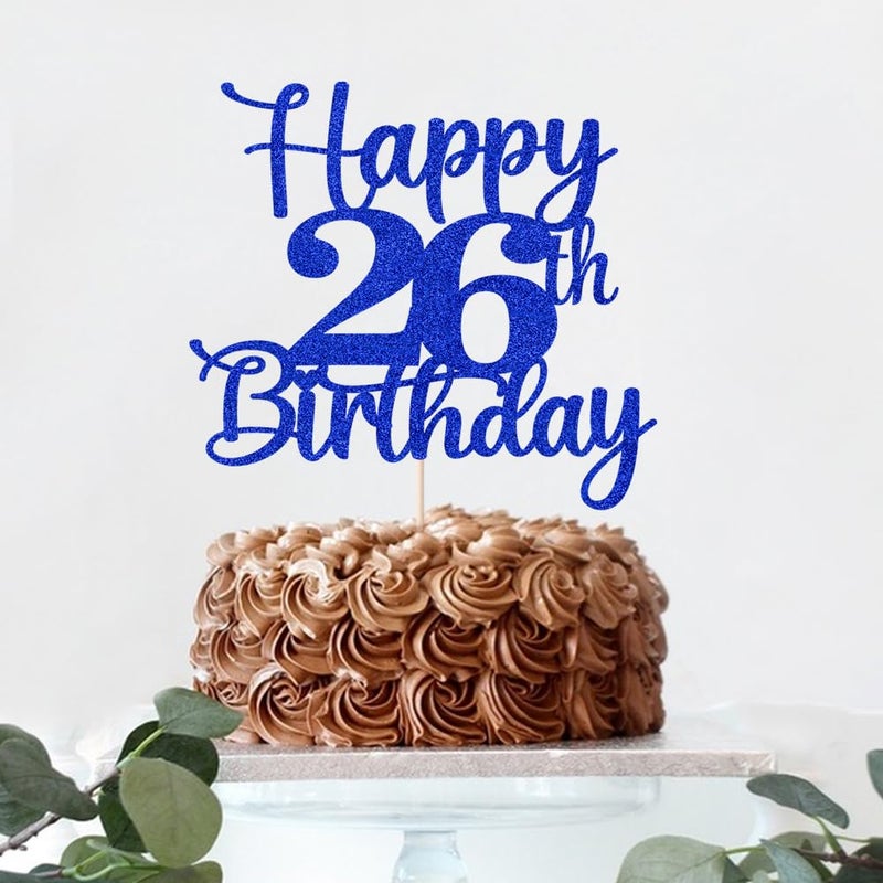 Kaoenla Happy 26th Birthday Cake Topper Hello 26 Cheers to 26 Years 26th Anniversary /26 years old birthday Party Decoration (26th  blue) - Image 4