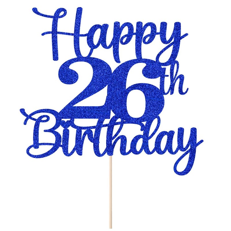 Kaoenla Happy 26th Birthday Cake Topper Hello 26 Cheers to 26 Years 26th Anniversary /26 years old birthday Party Decoration (26th  blue) - Image 2