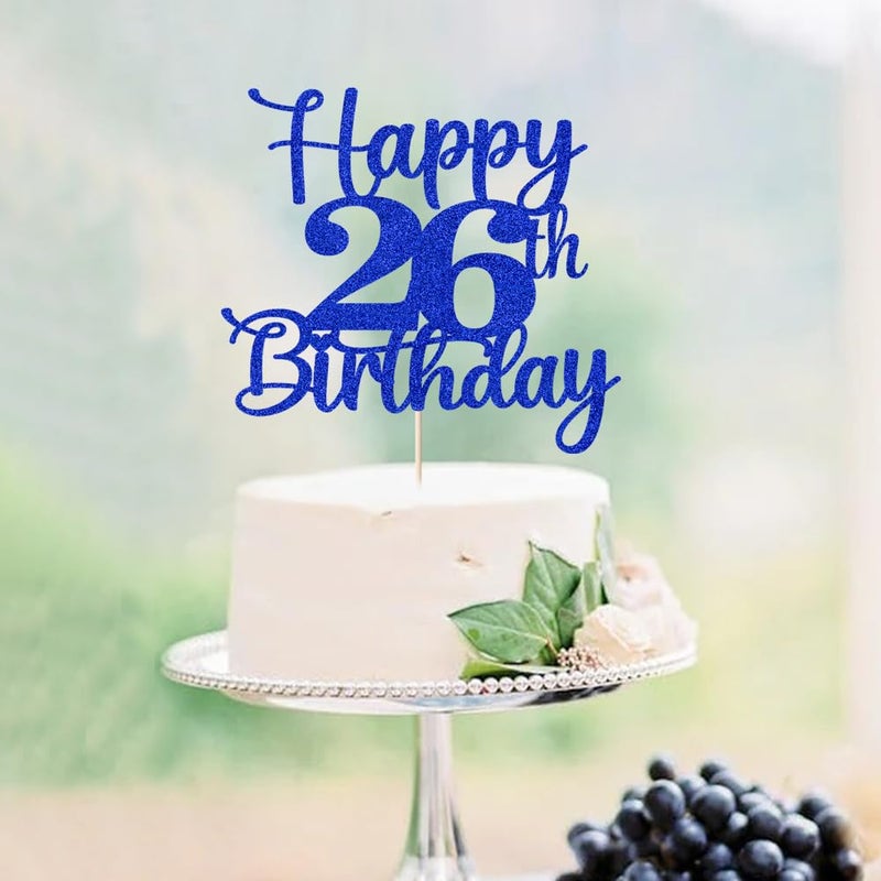 Kaoenla Happy 26th Birthday Cake Topper Hello 26 Cheers to 26 Years 26th Anniversary /26 years old birthday Party Decoration (26th  blue) - Image 3