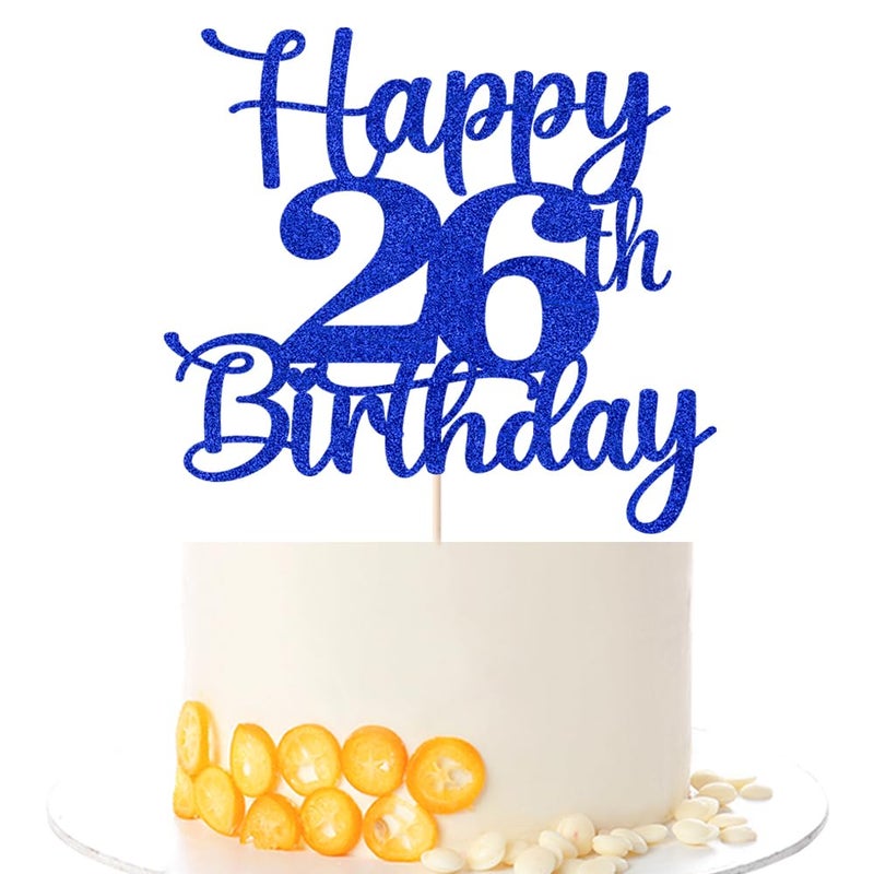 Kaoenla Happy 26th Birthday Cake Topper Hello 26 Cheers to 26 Years 26th Anniversary /26 years old birthday Party Decoration (26th  blue) - Image 1