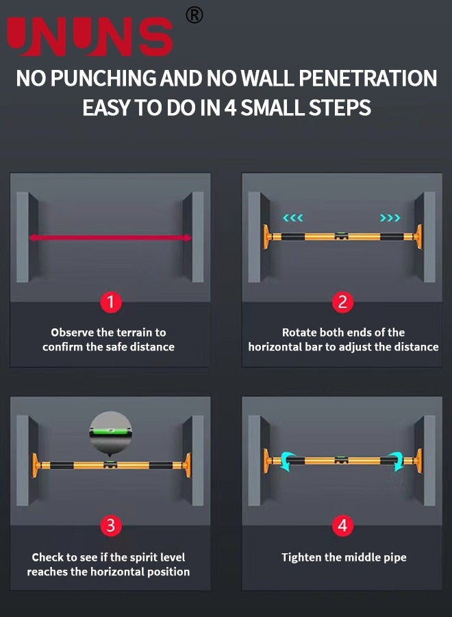 UNUNS بار سحب الأبواب وحزام الرفع، أحزمة متينة مقاومة للتمزق لبار السحب، معدات تمرين البطن، بار أفقي للياقة البدنية، 65-90 سم بار تمارين عرض قابل للتعديل، يدعم 880 رطل - Image 4