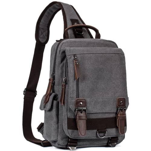 Leaper Retro Crossbody Bag Sling Bag Canvas Messenger Bag for Men Women Shoulder Bag Crossbody Handbags Satchel Gray, M - Image 1