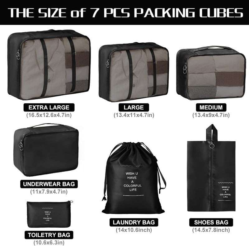 SPELLWISH Packing Cubes 7 Set Travel Organizer Cubes for Suitcases Lightweight Luggage Packing Orginzers for Travel Acessories (Black) - Image 2